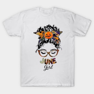 June Girl Halloween Face Wink Eyes Pumpkin T-Shirt